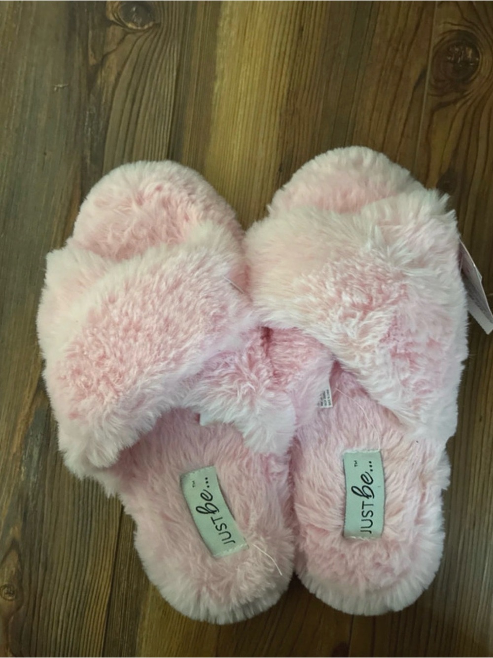 just be Cozy Pink Faux-Fur Crossband Kids Slippers